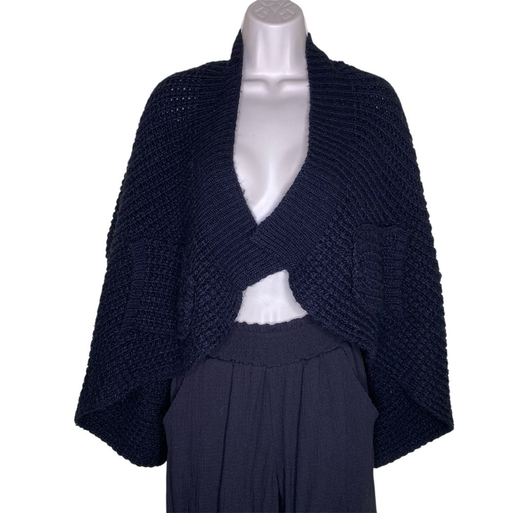 Solemio Black Wool Blend Knit Poncho Cardigan Sweater Size S Small M Medium